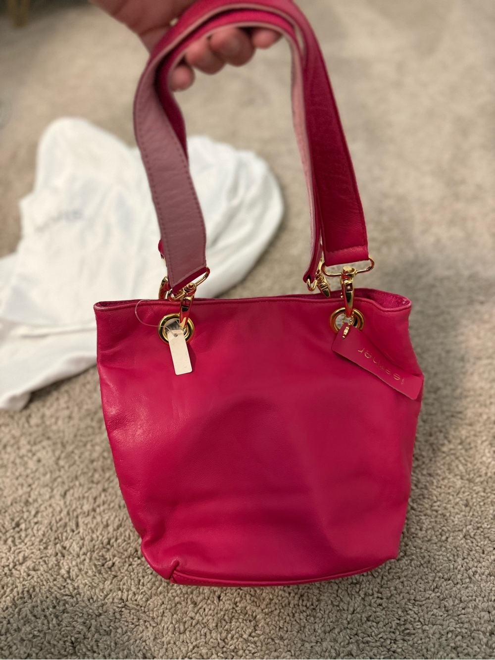 Bright Pink Leather Shoulder Bag with Gold Hardware